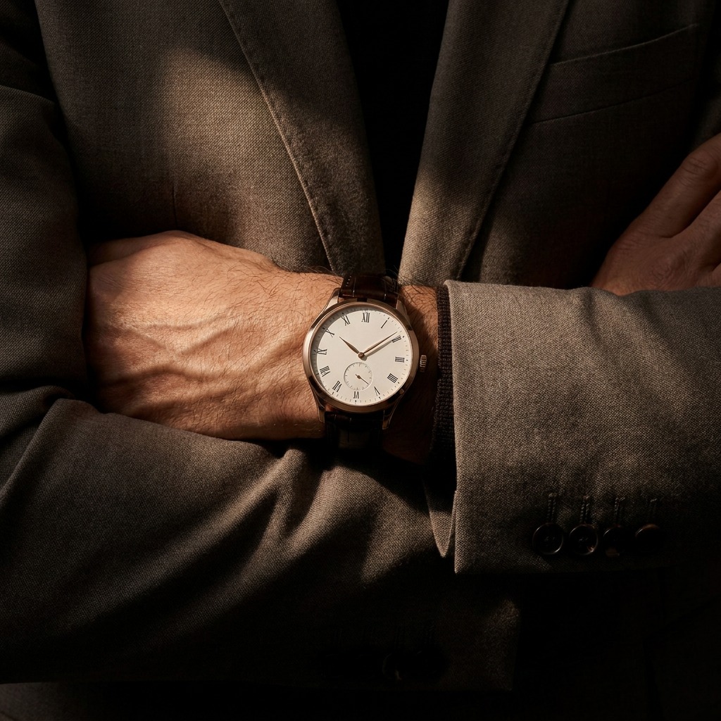 Classic wristwatch on a suited wrist — luxury shot