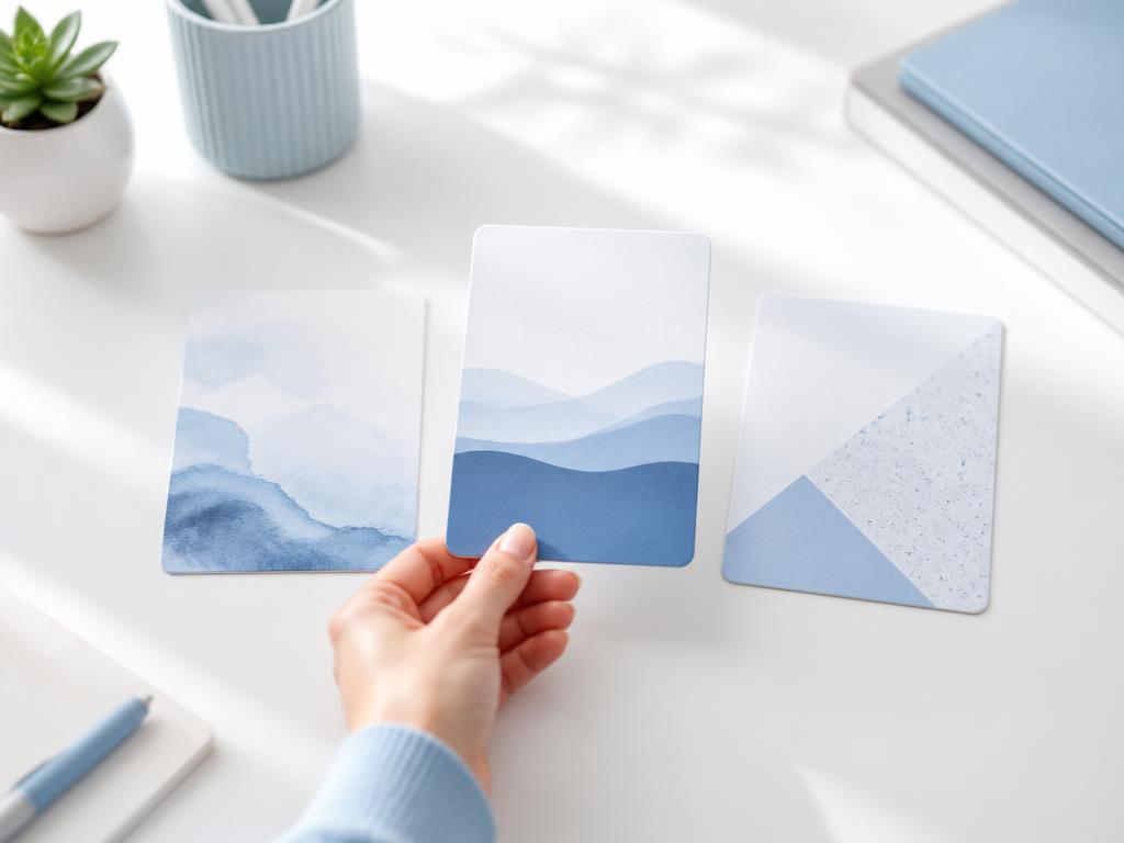 A hand picking an ad style card from three options