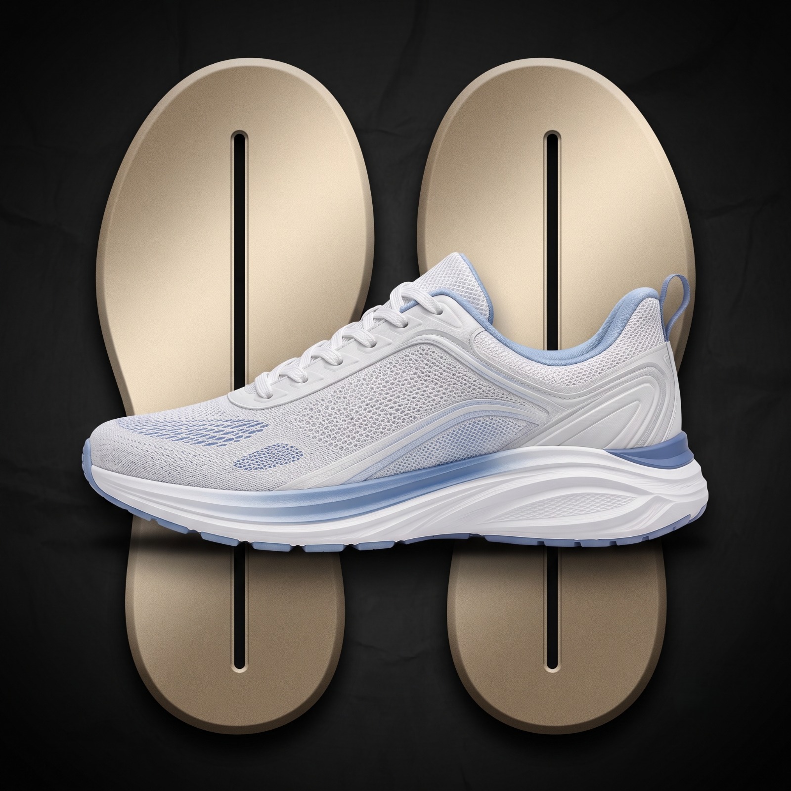 White sneaker on a dark background — footwear ad