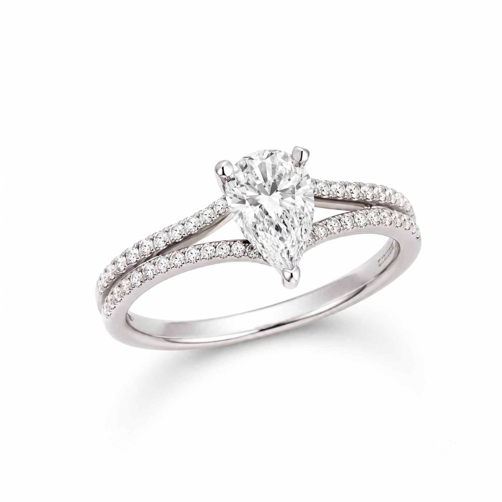 Diamond ring on a plain white background before processing